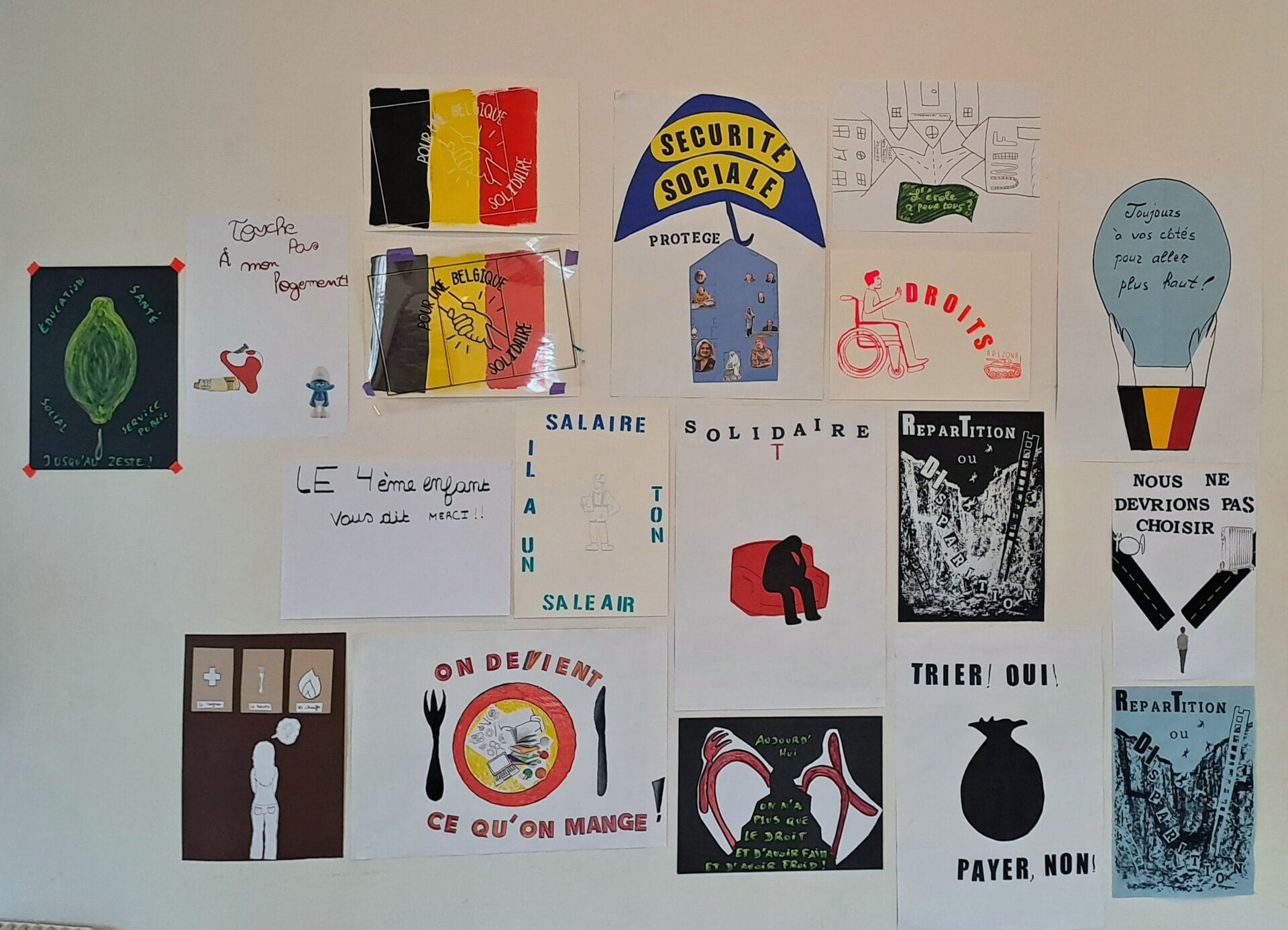 Affiches de collage sur la thématique de la sécurité sociale